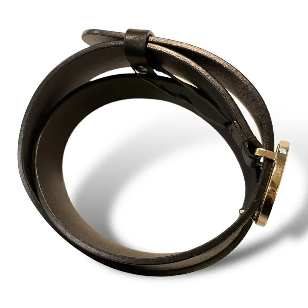 GUCCI Womens Champagne Gold G Buckle Black Leather Belt |Size: 32”|